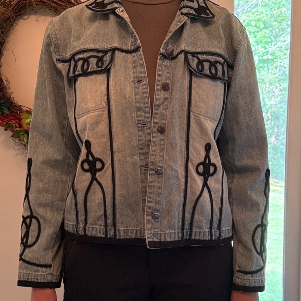 Chico's Blue Jean Jacket with Black Accents